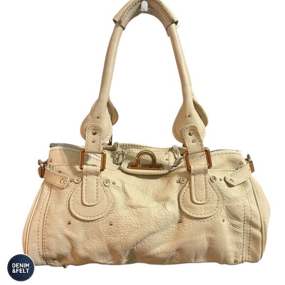 Chloé Paddington Beige Soft Leather Satchel Padlock Top Handle Bag Purse Luxe - Picture 1 of 16